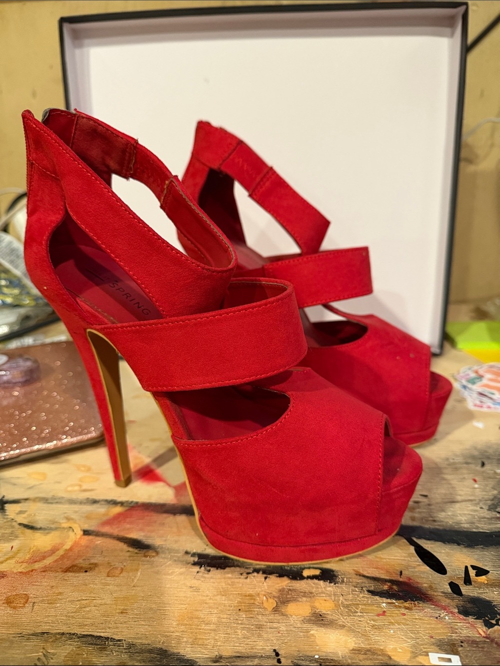 Call It Spring Red Suede Platform Heels